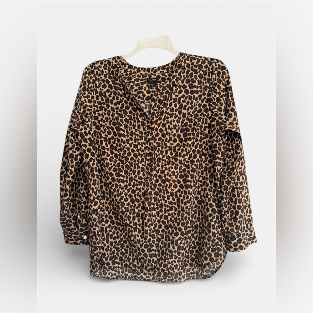 Talbots Animal Print Half Button-Up Blouse Size Large